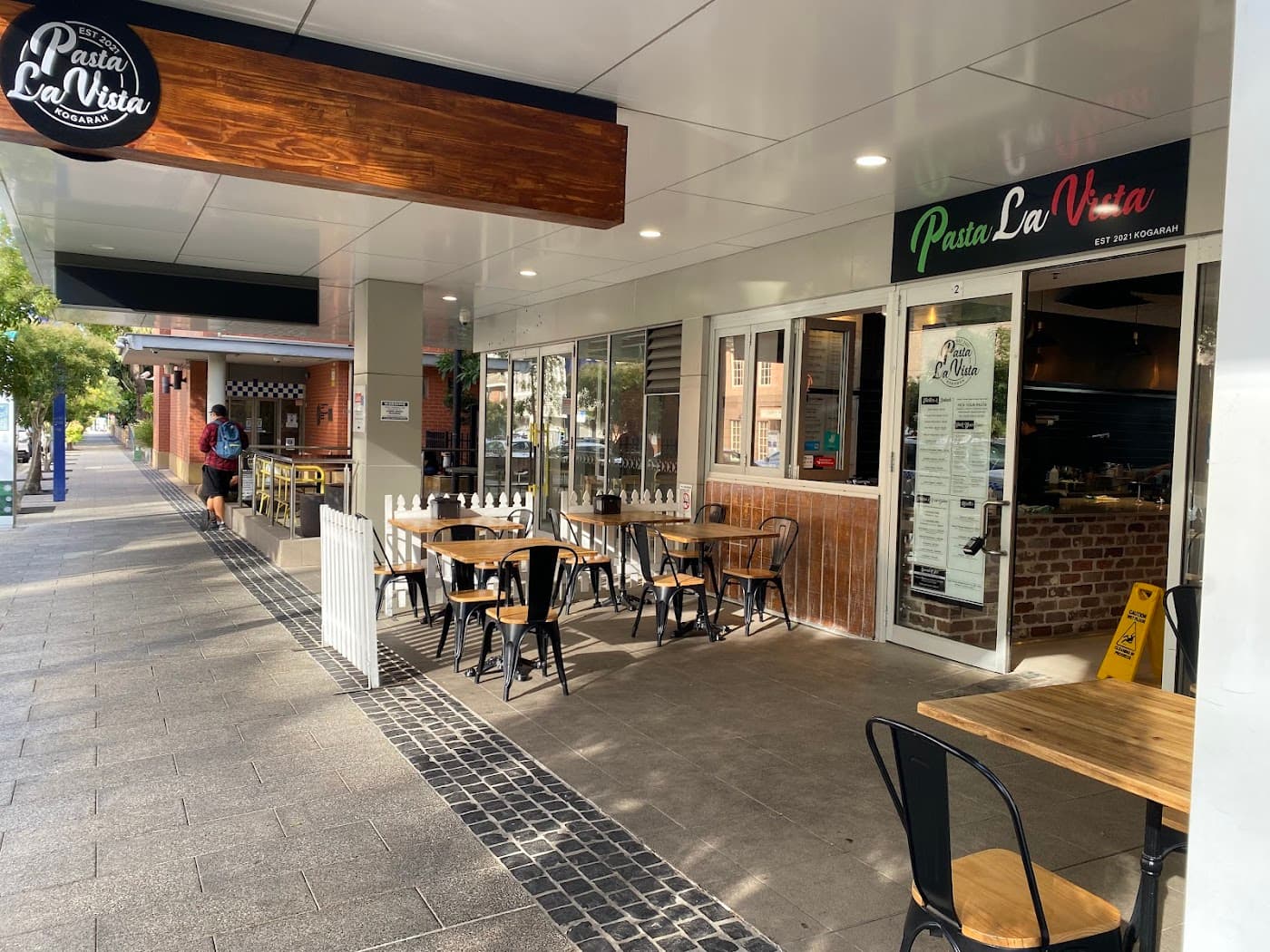 The warm and inviting main entrance of Pasta La Vista Kogarah, welcoming you to an authentic Italian dining experience.